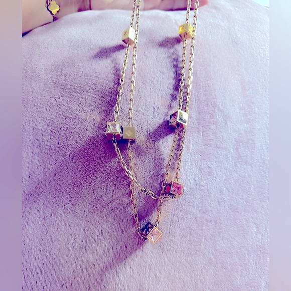 Louis Vuitton Collier Gamble Crystal Cube Gold Tone Long Necklace Authentic - Picture 9 of 17